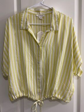 beachlunchlounge Olive Verbena and White Striped Button-Front Tie-Hem Shirt